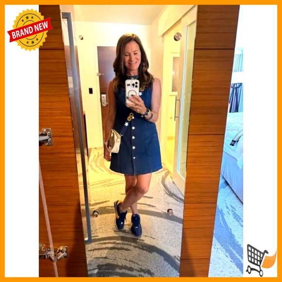 Sleeveless Denim Overalls Dress with Pockets, Backless Mini Romper - Picture 2 of 7